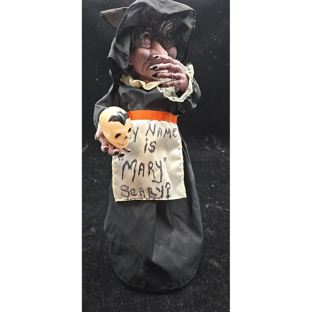 Vintage Halloween Moving Skull  Witch lights & Sound TESTED WORKS Mary Scary